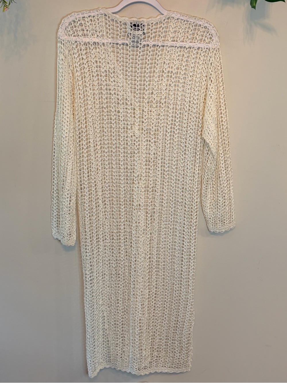 Boho Crochet Duster Cardigan Cream Open Knit Button Front Beachy Resortwear - Picture 7 of 7